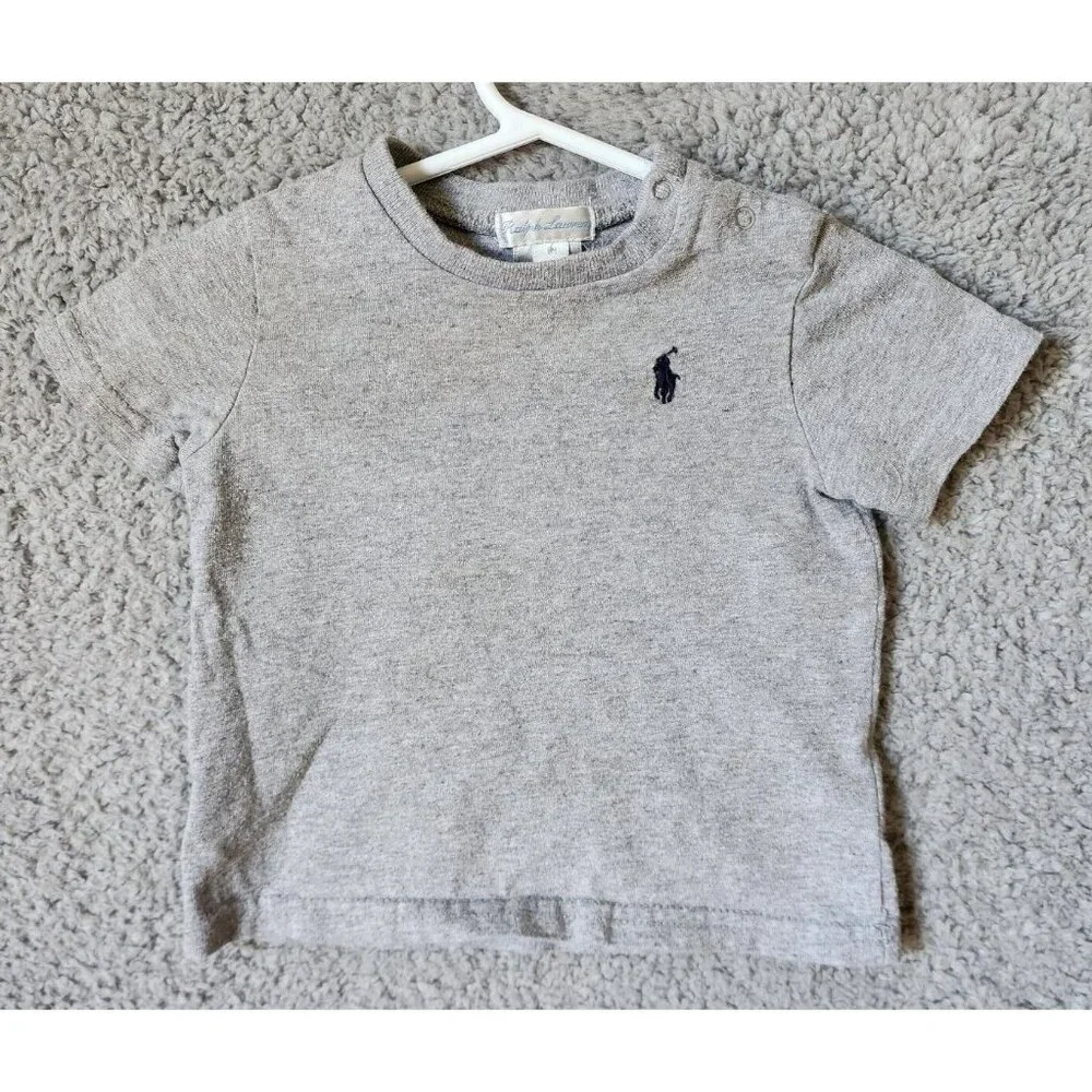 Ralph Lauren Gray Snap Buttons Shoulder Pony Logo‎ T Shirt Baby Size 6 Months